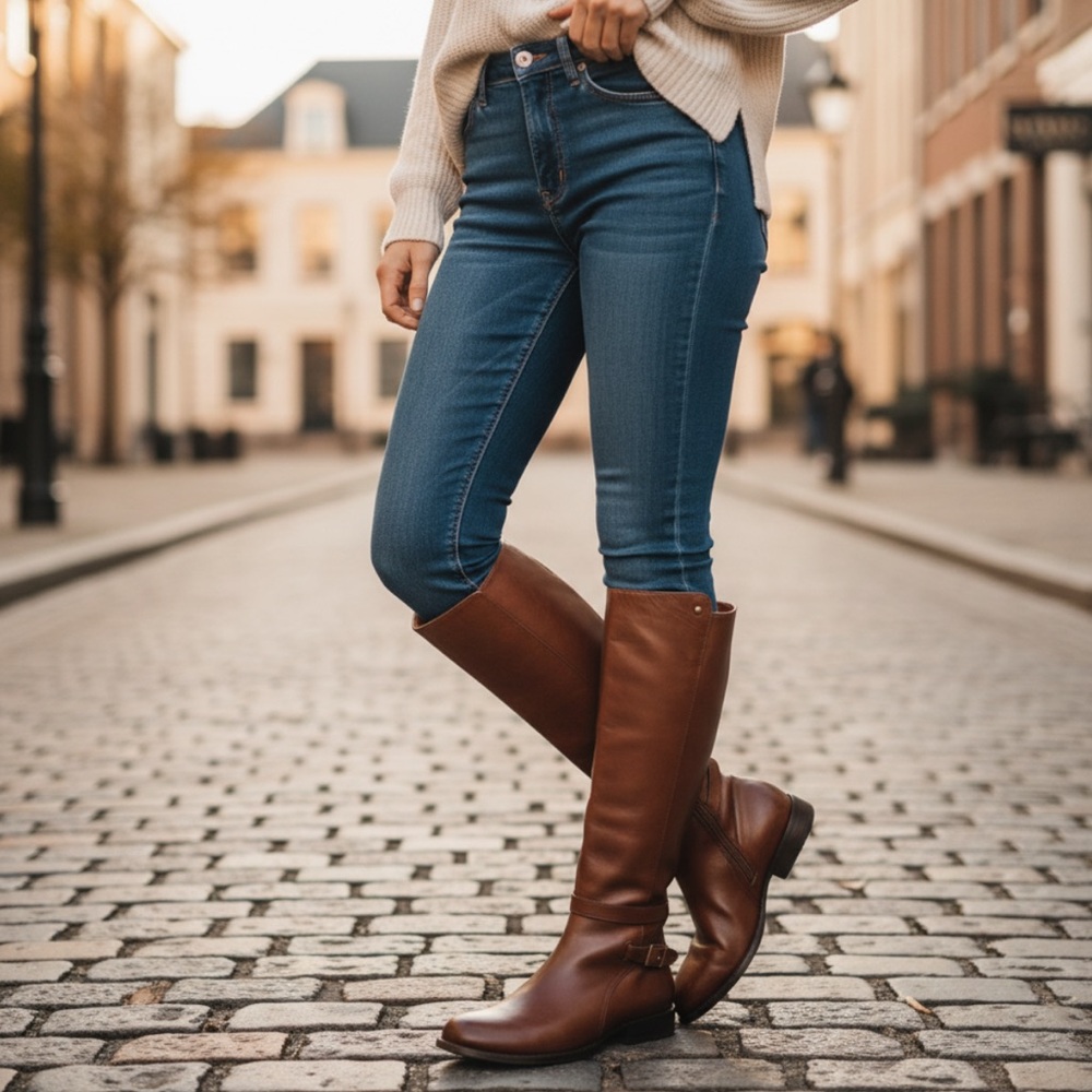 Frye Jordan Strap Cognac Leather Tall Riding Boots - Picture 4 of 15